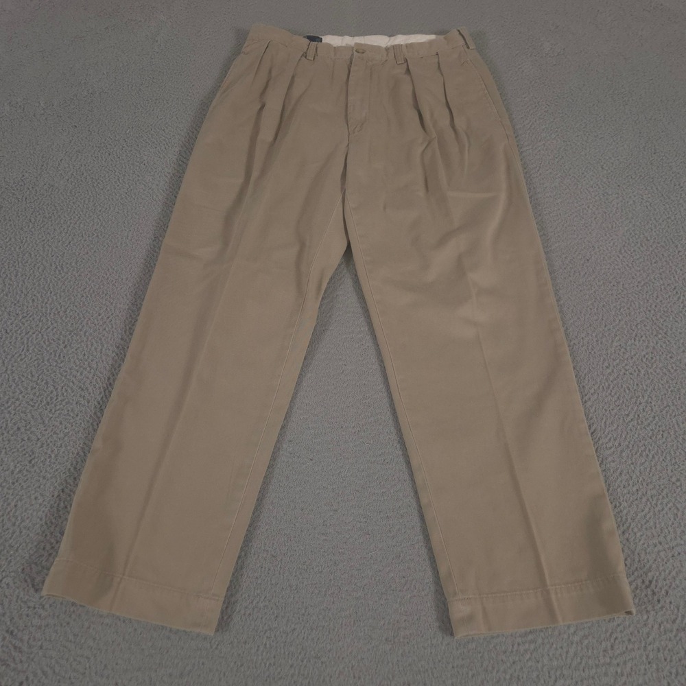 VINTAGE Polo Ralph Lauren Pants Mens 35x30 Khaki Andrew Pant Cotton Pleated 90s